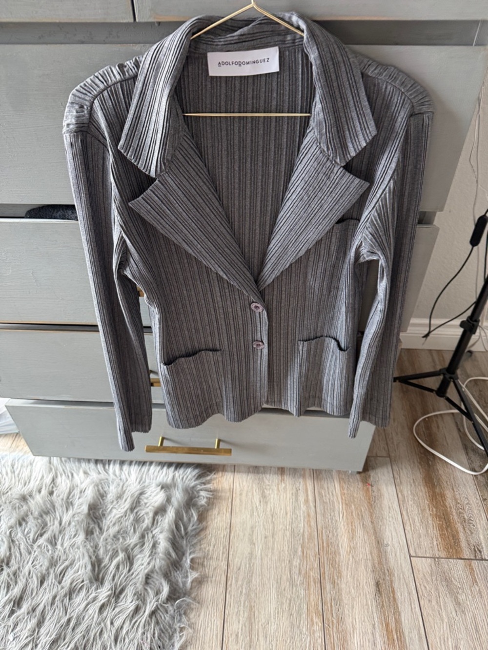 Adolfo Dominguez Gray Ribbed Knit Blazer